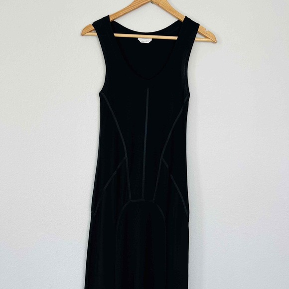 Max Mara Size Medium Maxi Dress Black Knit Sleeveless Scoop Neck Piping Detail - Picture 3 of 10